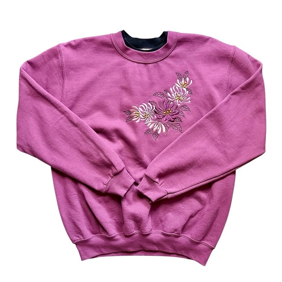 Vintage Top Stitch by Morning Sun Purple Embroidered Floral Sweatshirt Size M - Picture 1 of 6